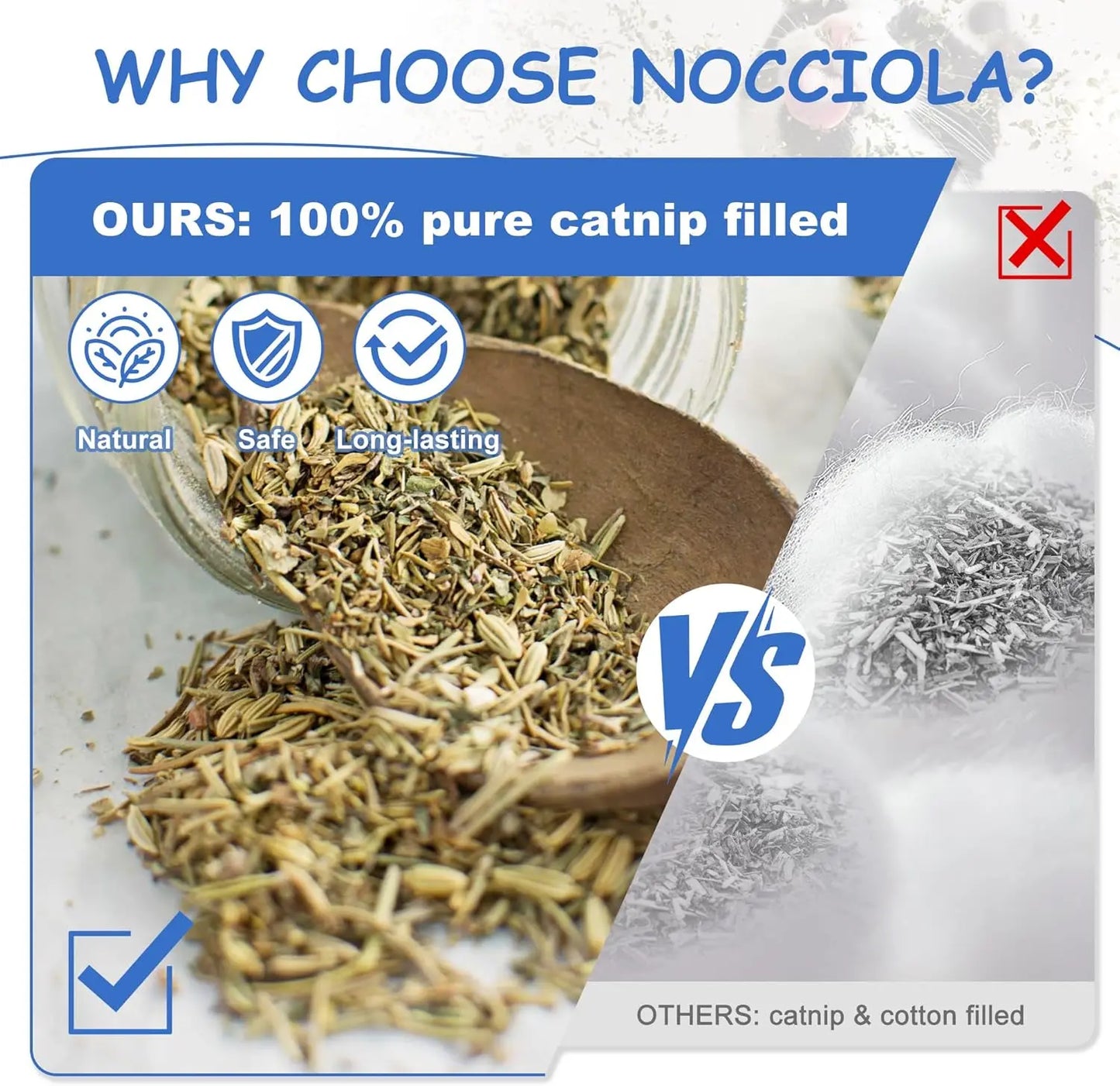 Nocciola 3 Pack Pre-Roll Catnip Kicker Cat Toy, Organic Catnip-Filled Plush Rolls with Crinkle & Chew Texture, Bunny Kick Teething Toy for Cats of All Ages