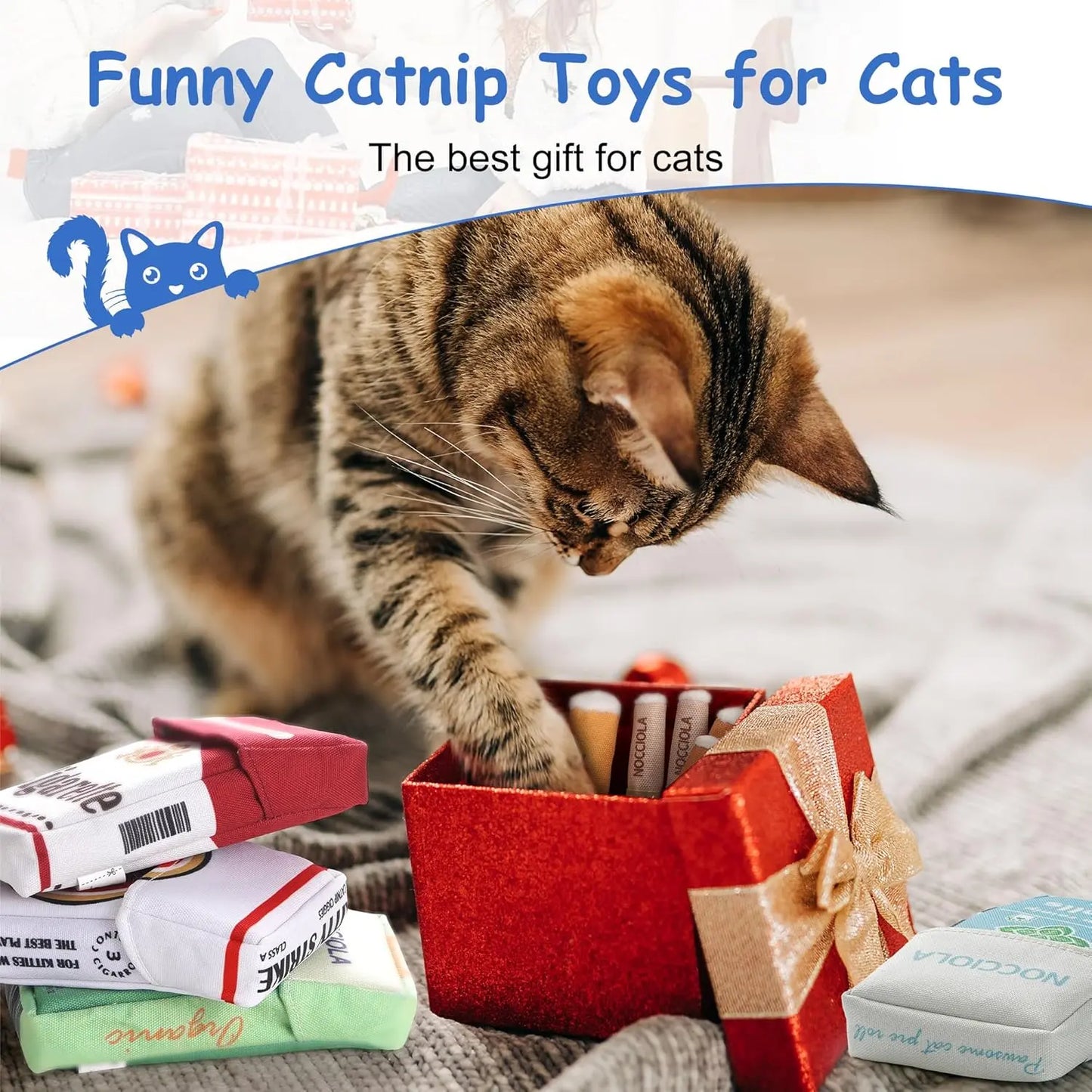 Nocciola 3 Pack Pre-Roll Catnip Kicker Cat Toy, Organic Catnip-Filled Plush Rolls with Crinkle & Chew Texture, Bunny Kick Teething Toy for Cats of All Ages
